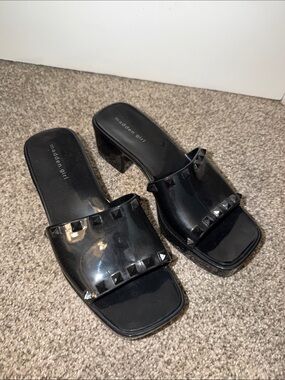 Madden Girl Black Patent Stud Slide Mules